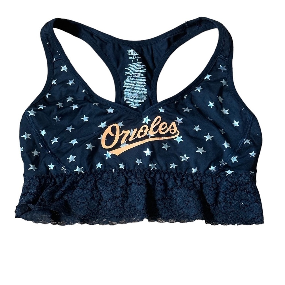 Pink Victoria's Secret Orioles Star Print Lace‎ Trim Bralette